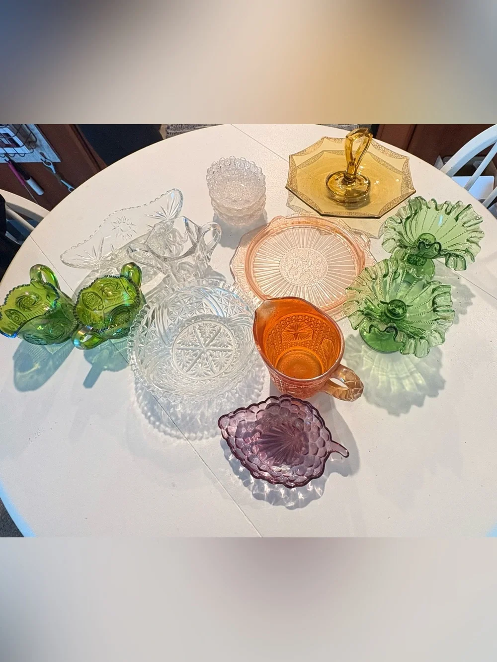 VintageAssorted Colored Glass Serving Dishes - Pink, Amber, Green, Purple, Clear
